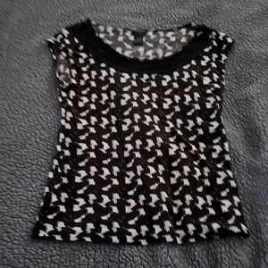 Ann Taylor Brown and White Patterned Cap-Sleeve Top